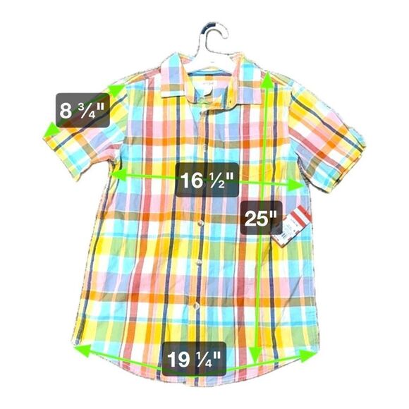 Lot of 2 NEW Cat & Jack Boys Button-Down Shirts L 12 14 Red Plaid & Blue Stars - Picture 6 of 10